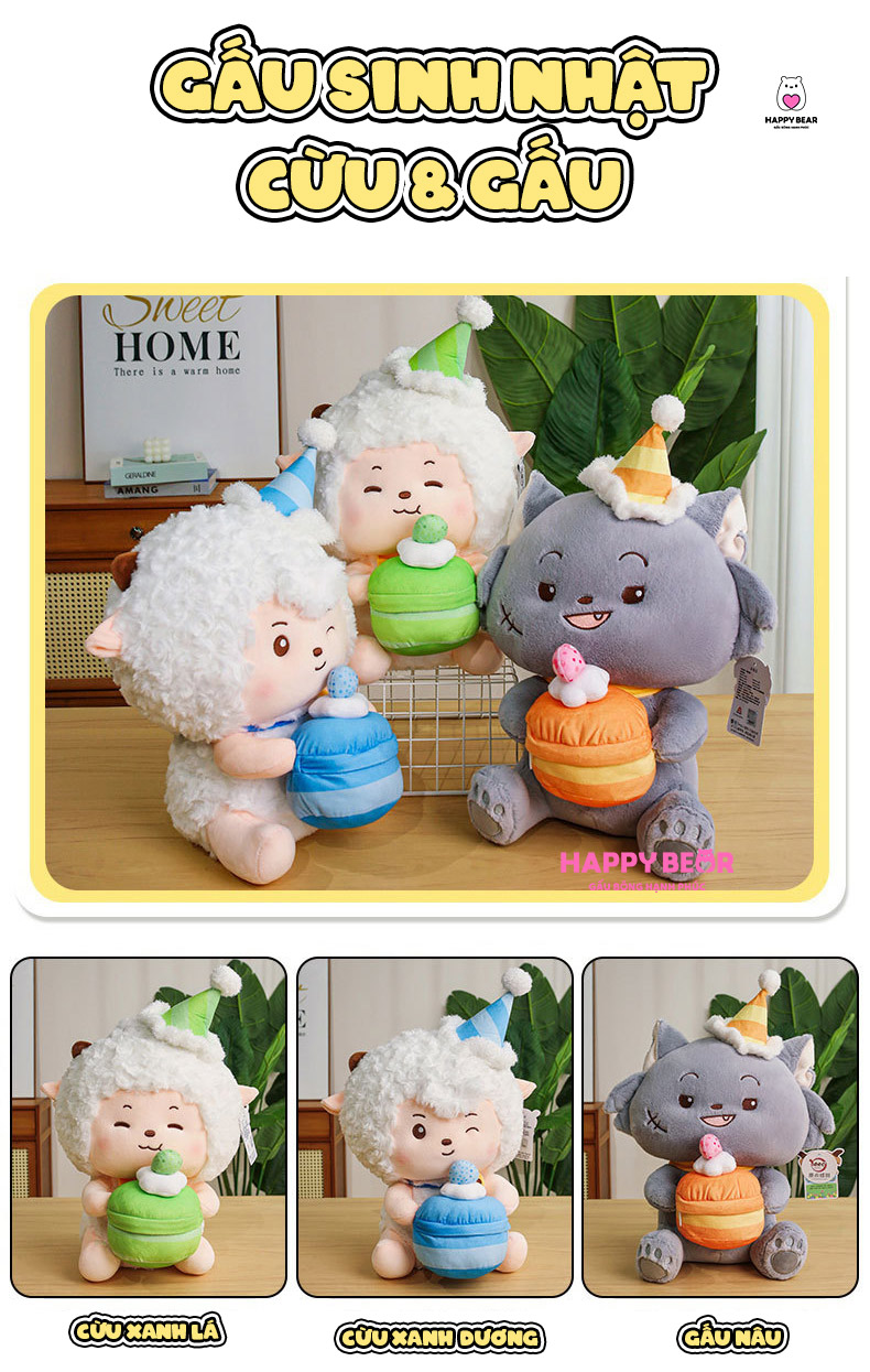 Gấu Bông Cừu Sinh Nhật HP122 - HAPPY BEAR 26 Gấu bông cừu dễ thương sinh nhật HAPPY BEAR size 60CM