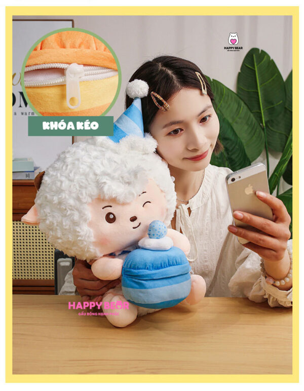 Gấu bông cừu dễ thương sinh nhật HAPPY BEAR size 60CM
