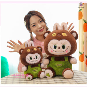 Gấu bông labubu nâu yếm xanh lông nhung HAPPY BEAR size 60CM