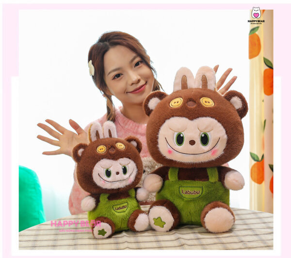 Gấu bông labubu nâu yếm xanh lông nhung HAPPY BEAR size 60CM