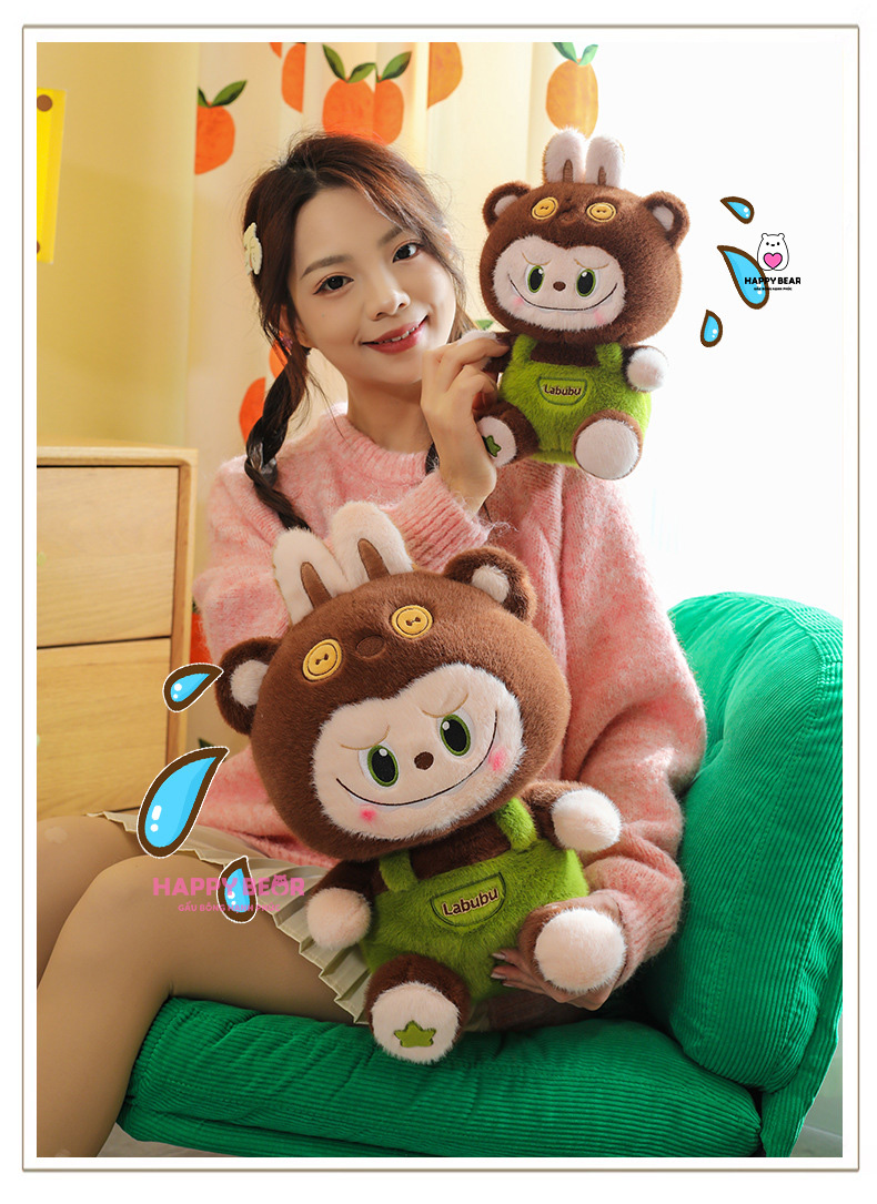 Gấu Bông Labubu HP119 - HAPPY BEAR 28 Gấu bông labubu nâu yếm xanh lông nhung HAPPY BEAR size 60CM