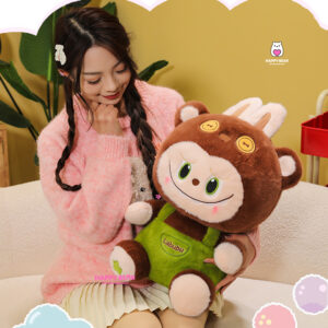 Gấu bông labubu nâu yếm xanh lông nhung HAPPY BEAR size 60CM