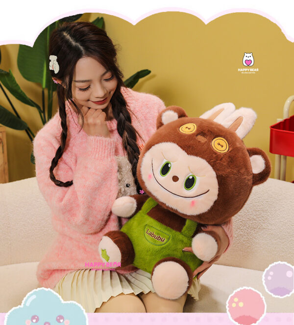 Gấu bông labubu nâu yếm xanh lông nhung HAPPY BEAR size 60CM