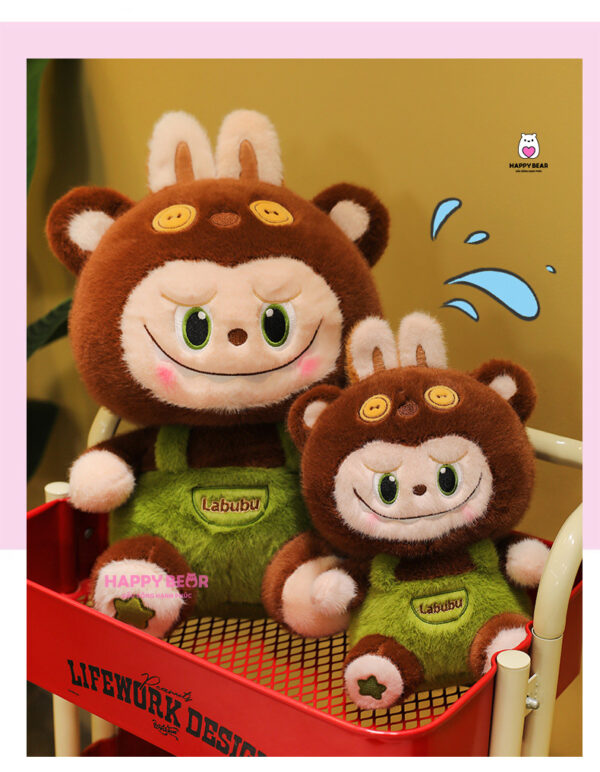 Gấu bông labubu nâu yếm xanh lông nhung HAPPY BEAR size 60CM