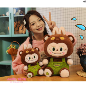 Gấu bông labubu nâu yếm xanh lông nhung HAPPY BEAR size 60CM