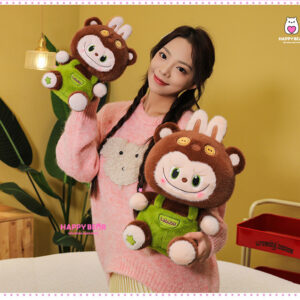 Gấu bông labubu nâu yếm xanh lông nhung HAPPY BEAR size 60CM