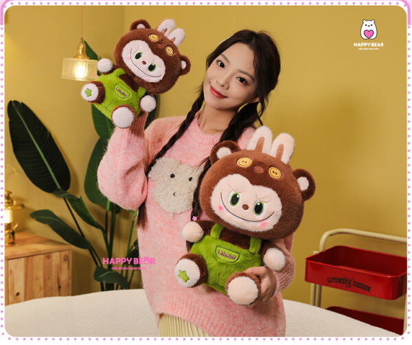 Gấu bông labubu nâu yếm xanh lông nhung HAPPY BEAR size 60CM