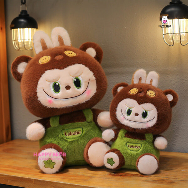 Gấu bông labubu nâu yếm xanh lông nhung HAPPY BEAR size 60CM