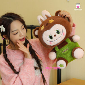 Gấu bông labubu nâu yếm xanh lông nhung HAPPY BEAR size 60CM