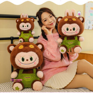 Gấu bông labubu nâu yếm xanh lông nhung HAPPY BEAR size 60CM