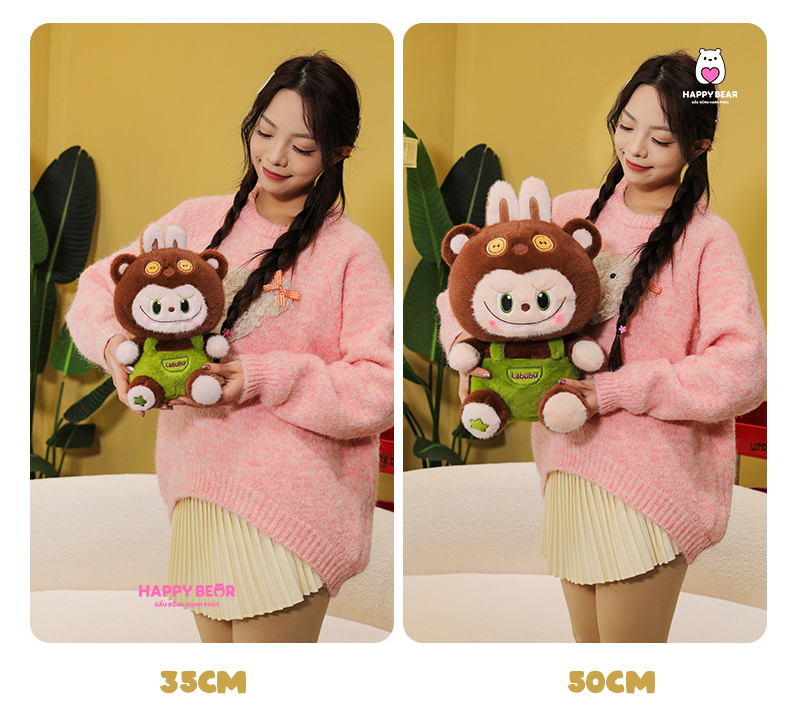 Gấu Bông Labubu HP119 - HAPPY BEAR 32 Gấu bông labubu nâu yếm xanh lông nhung HAPPY BEAR size 60CM