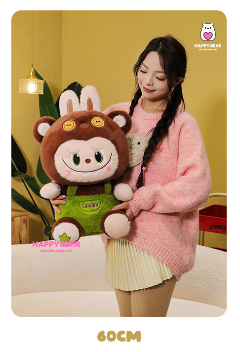 Gấu Bông Labubu HP119 - HAPPY BEAR 33 Gấu bông labubu nâu yếm xanh lông nhung HAPPY BEAR size 60CM
