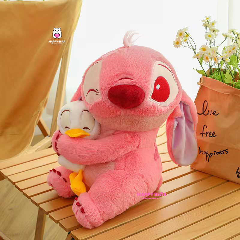 BST Gấu Bông Stick 60CM - HAPPY BEAR 30 Gấu bông stick hồng ôm vịt HAPPY BEAR size 60CM