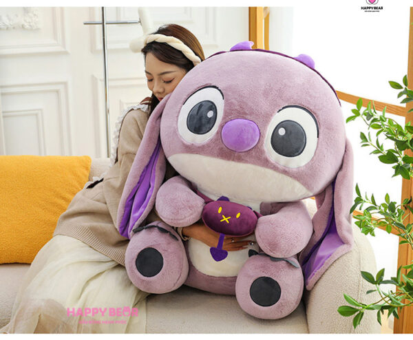 Gấu bông stick tím ôm quái HAPPY BEAR size 60CM