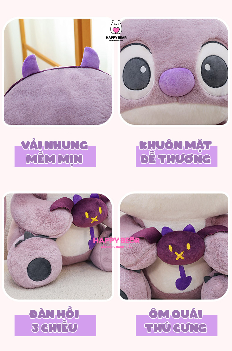 Gấu Bông Stitch Tím HP124 - HAPPY BEAR 37 Gấu bông stick tím ôm quái HAPPY BEAR size 60CM