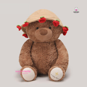 Gấu bông teddy dáng ngồi kèm mũ và ôm hoa hp203