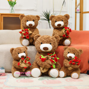 Gấu bông teddy dáng ngồi kèm mũ và ôm hoa hp203