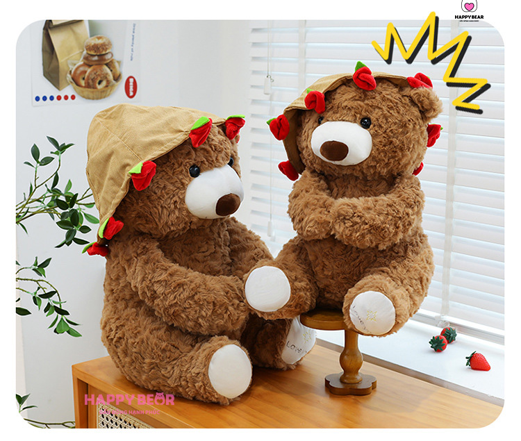 Gấu Bông Teddy Bó Hoa HP107 - HAPPY BEAR 26 Gấu bông teddy dáng ngồi kèm mũ và ôm hoa hp203