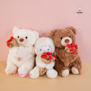 Gấu bông teddy dáng ngồi kèm mũ và ôm hoa hp203
