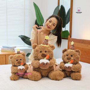 Gấu bông teddy sinh nhật ôm bánh happy bear