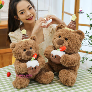 Gấu bông teddy sinh nhật ôm bánh happy bear