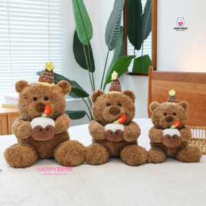 Gấu bông teddy sinh nhật ôm bánh happy bear