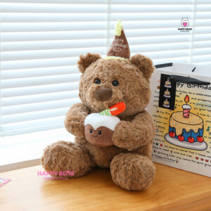 Gấu bông teddy sinh nhật ôm bánh happy bear