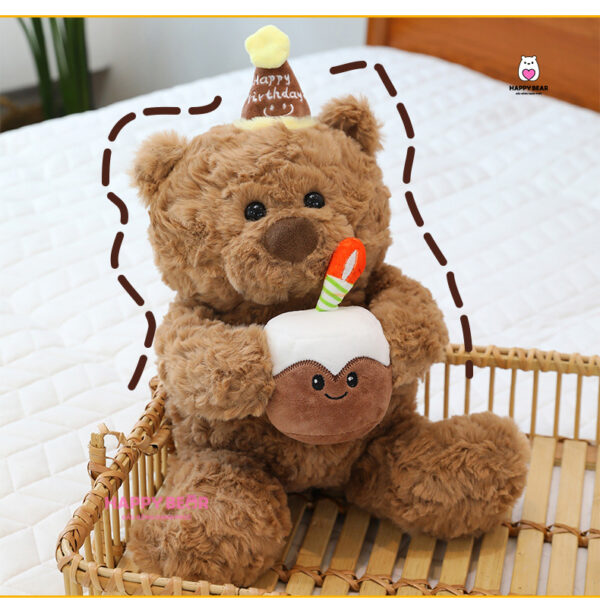 Gấu bông teddy sinh nhật ôm bánh happy bear