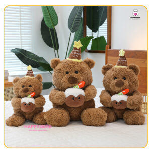 Gấu bông teddy sinh nhật ôm bánh happy bear