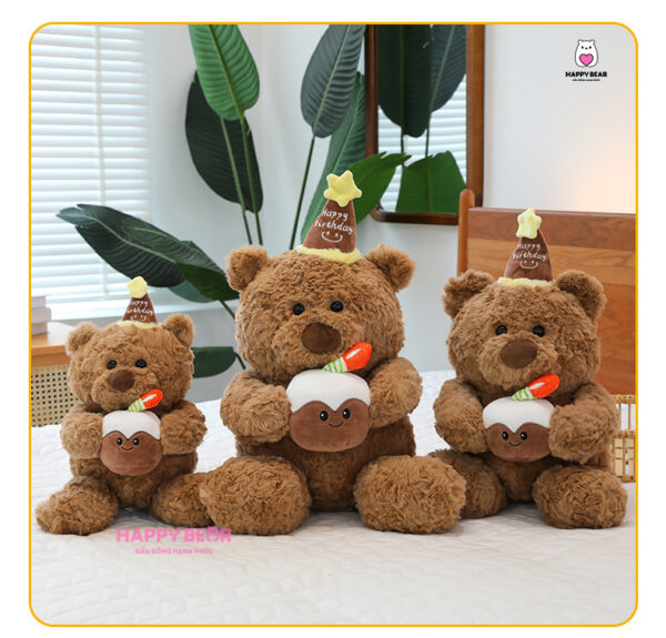 Gấu bông teddy sinh nhật ôm bánh happy bear