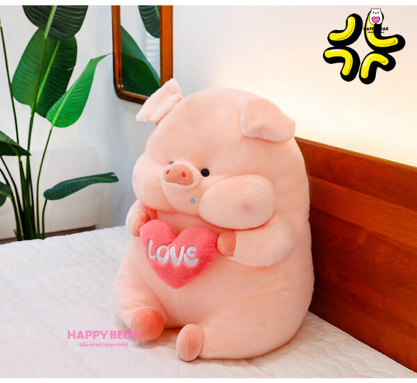 Gấu Bông Heo Ôm Trái Tim Thêu Love Dễ Thương HAPPY BEAR size 60CM