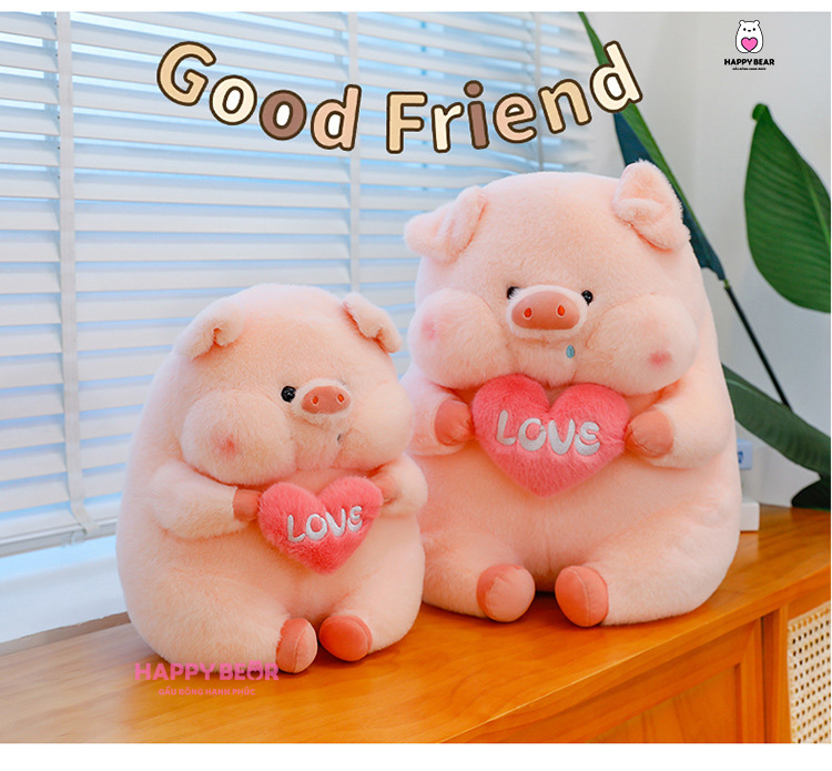 Gấu Bông Heo Ôm Tym LOVE HP133 - HAPPY BEAR 29 Gấu Bông Heo Ôm Trái Tim Thêu Love Dễ Thương HAPPY BEAR size 60CM
