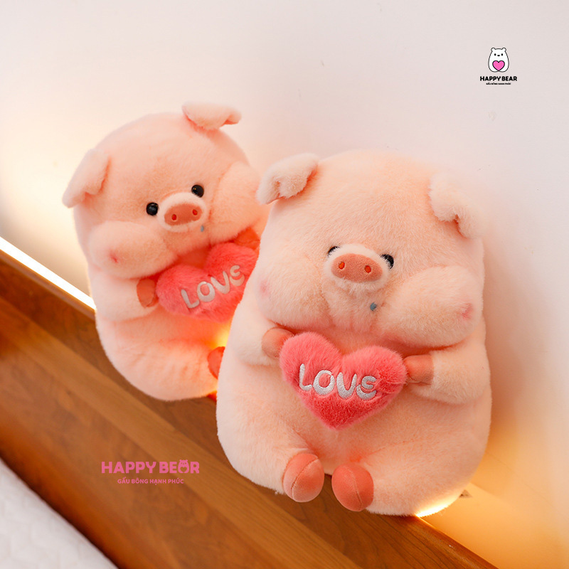 Gấu Bông Heo Ôm Tym LOVE HP133 - HAPPY BEAR 28 Gấu Bông Heo Ôm Trái Tim Thêu Love Dễ Thương HAPPY BEAR size 60CM