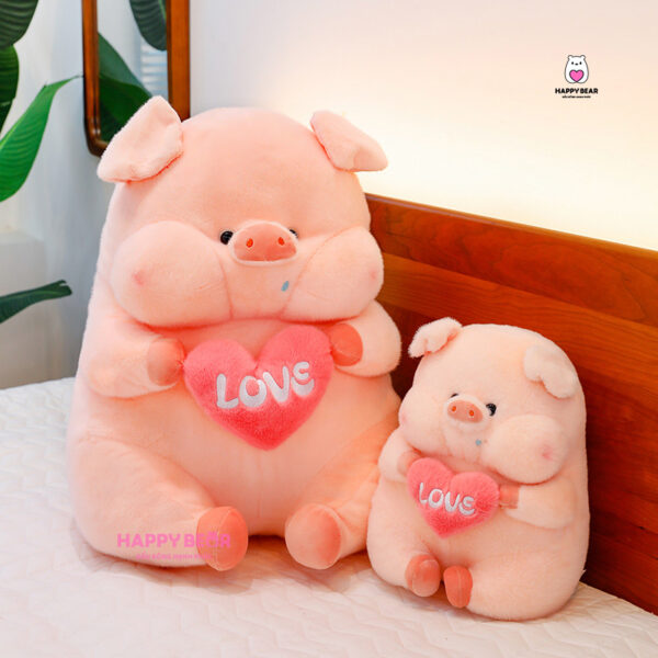 Gấu Bông Heo Ôm Trái Tim Thêu Love Dễ Thương HAPPY BEAR size 60CM