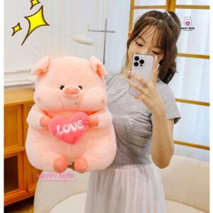 Gấu Bông Heo Ôm Trái Tim Thêu Love Dễ Thương HAPPY BEAR size 60CM