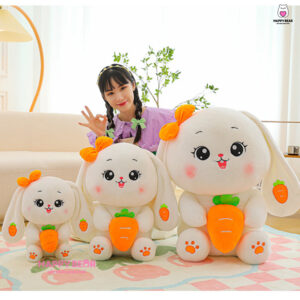 Gấu bông thỏ tai dài dễ thương ôm cà rốt và dâu HAPPY BEAR size 60CM