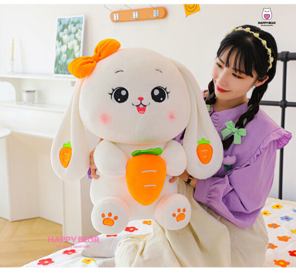 Gấu bông thỏ tai dài dễ thương ôm cà rốt HAPPY BEAR size 60CM