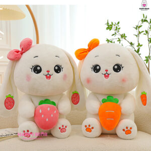 Gấu bông thỏ tai dài dễ thương ôm cà rốt và dâu HAPPY BEAR size 60CM