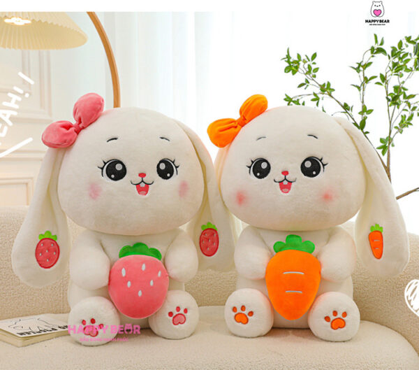 Gấu bông thỏ tai dài dễ thương ôm cà rốt và dâu HAPPY BEAR size 60CM