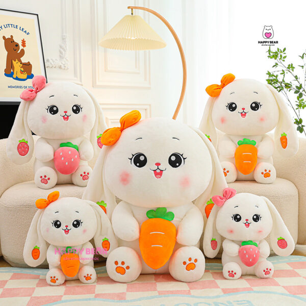 Gấu bông thỏ tai dài dễ thương ôm cà rốt và dâu HAPPY BEAR size 60CM