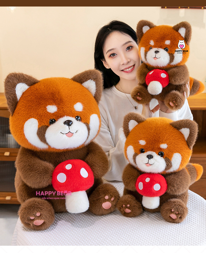Gấu Bông Cáo Dễ Thương Mềm Mịn Ôm Nấm Đỏ HP153 - HAPPY BEAR