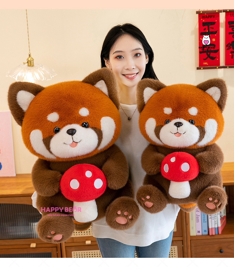 Gấu Bông Cáo Dễ Thương Mềm Mịn Ôm Nấm Đỏ HP153 - HAPPY BEAR