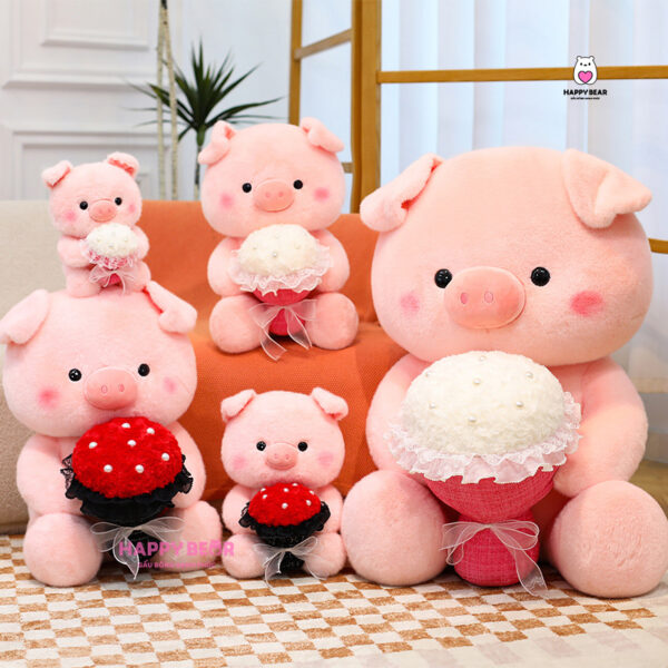 Gấu Bông Heo Ôm Hồng Ôm Hoa Bông Dễ Thương HP156 - HAPPY BEAR