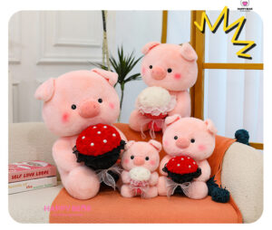 Gấu Bông Heo Ôm Hồng Ôm Hoa Bông Dễ Thương HP156 - HAPPY BEAR