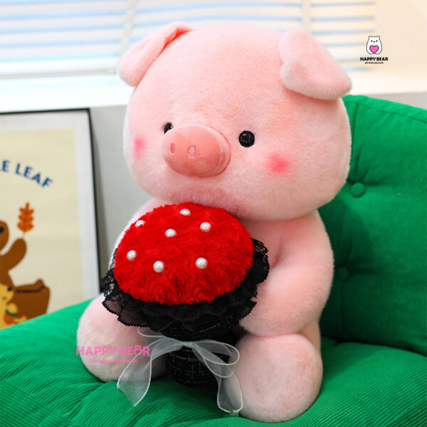 Gấu Bông Heo Ôm Hồng Ôm Hoa Bông Dễ Thương HP156 - HAPPY BEAR
