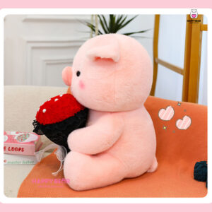 Gấu Bông Heo Ôm Hồng Ôm Hoa Bông Dễ Thương HP156 - HAPPY BEAR