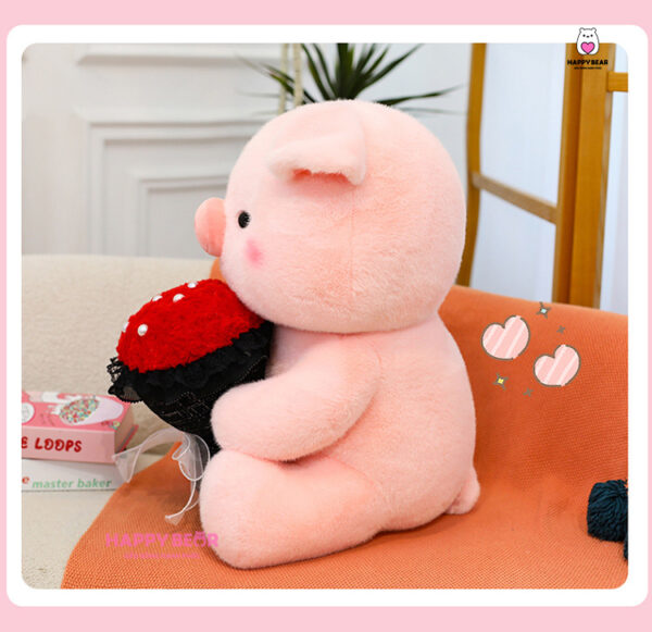 Gấu Bông Heo Ôm Hồng Ôm Hoa Bông Dễ Thương HP156 - HAPPY BEAR