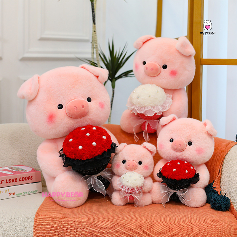 Gấu Bông Heo Ôm Hồng Ôm Hoa Bông Dễ Thương HP156 - HAPPY BEAR