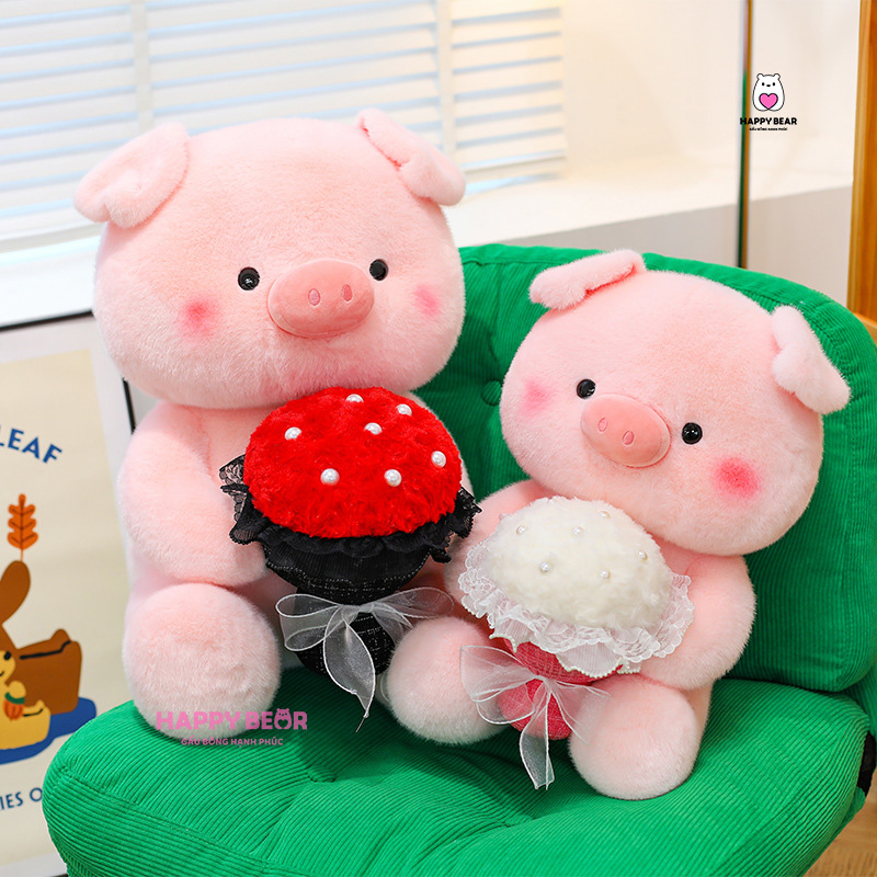 Gấu Bông Heo Ôm Hồng Ôm Hoa Bông Dễ Thương HP156 - HAPPY BEAR