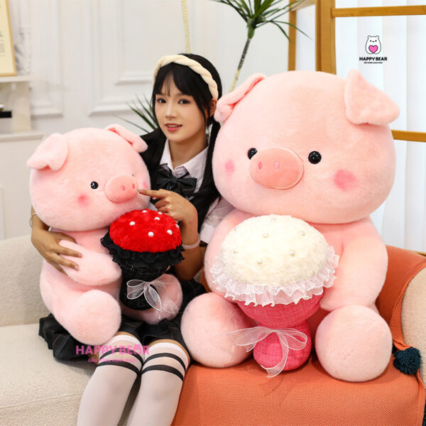 Gấu Bông Heo Ôm Hồng Ôm Hoa Bông Dễ Thương HP156 - HAPPY BEAR
